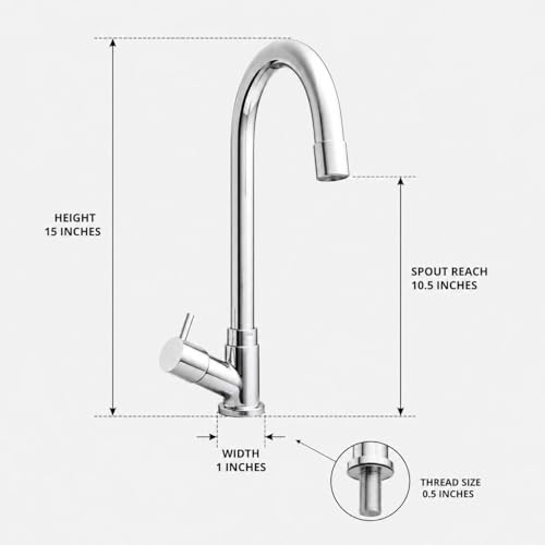 Image of ZAP CurveFlow Swan Neck Kitchen Tap | 360 Swivel Long J Bend Faucet | Solid Brass Body with Chrome Finish | Deck Mounted Sink Tap for Kitchen, Wash Basin & Utility Area