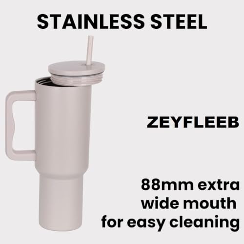 Image of 1200ML Stainless Steel Tumbler with Handle & Lid, 2 Straws - Large Travel Mug Water Cup for Gym, Office & Outdoor Use (Rose)