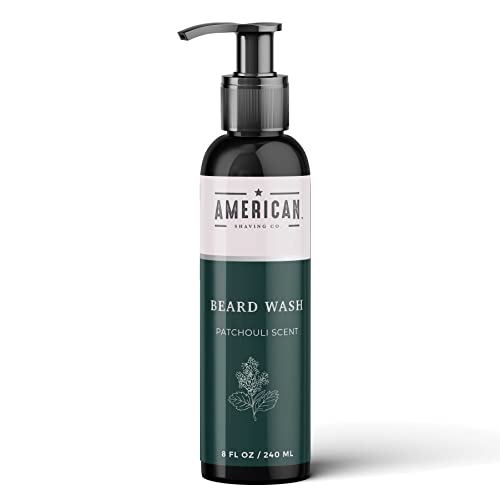 Organic Patchouli Beard Wash by American Shaving Co, Rich, Foaming Cleanser that Softens, cleanse & Strengthens the beard hair, Clean and Refresh your beard with Patchouli Fragrance - 8 oz