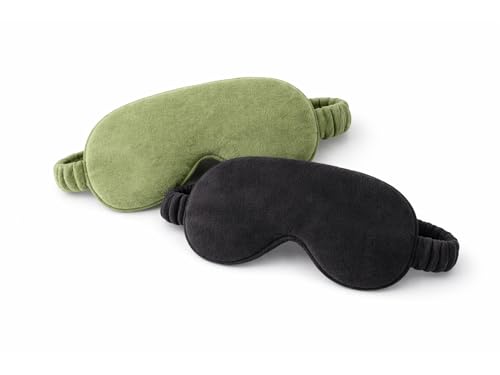 Image of Velvet Eye Sleep Mask for Men & Women Soft Light Blocking Sleeping Eye Mask with Adjustable Strap Travel Relaxation Eye Cover for Home Flight Deep Rest (Olive Green + Black)