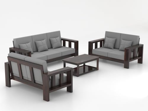 Image of Sheesham Wooden 7 Seater Sofa Set for Living Room | Solid Wood Sofa | Rosewood Sofa Set for Home & Office | Lounge (Walnut, 3+2+2 Seater)