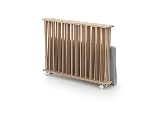 Webaby - Laufstall Baby Faltbar Holz mit Rollen und Matte 100x100 Buche roh| Laufgitter Baby Klappbar XXL | 3 Stufen Höhenverstellbar | Für Kinder bis 24 Monate