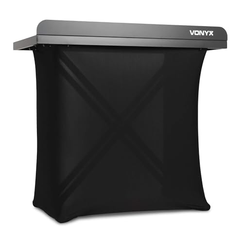 Vonyx DBE100 - Mobiler DJ Tisch 1 Meter Höhenverstellbarer Stehtisch 20kg Belastbar DJ Pult mit Husse - Stabiler Multifunktionstisch für DJ & Messe Inkl. Tasche 100x50cm Schwarz