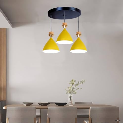 Image of Modern Yellow Dome Hanging Pendant Light for Ceiling, Aluminium, Antique Decor, E-27 Holder, (Bulb is not Included) 3 Light Cluster Set