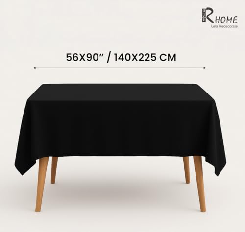 Image of R home 100% Cotton Solid Table Cover | | Black | 56 x 90 Inch I 200 GSM Thick Fabric, Anti-Skid | Machine Washable & Reusable | Ideal for Dining Table & Centre Table, Easy Maintenance