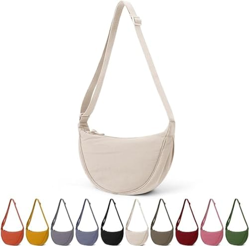 Image of JQWSVE Nylon Crescent Bag for Women Men Crossbody Bag Hobo Sling Crescent Shoulder Bag Purse Casual Solid Color Dumpling Bag