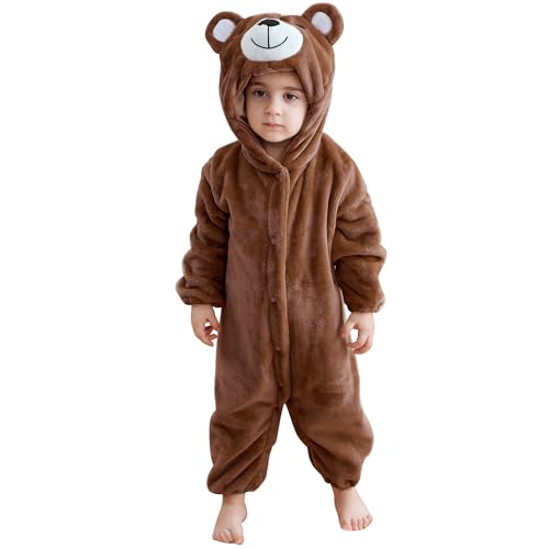MICHLEY Infant Halloween Cosplay Costume Kids Animal Outfit Hooded Romper Partywear 12-18M Deep Brown Bear