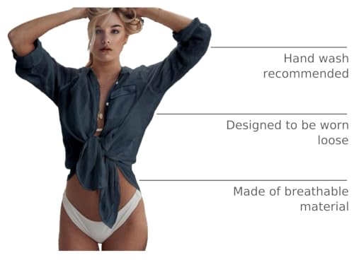 Image of Zoye Chen Women's Bikini Swimsuit Cover Up Button Down V Neck Shirts Long Sleeve Blouse Beachwear Bathing Suit