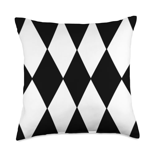 Large Black and White Harlequin Diamond Pattern Throw Pillow