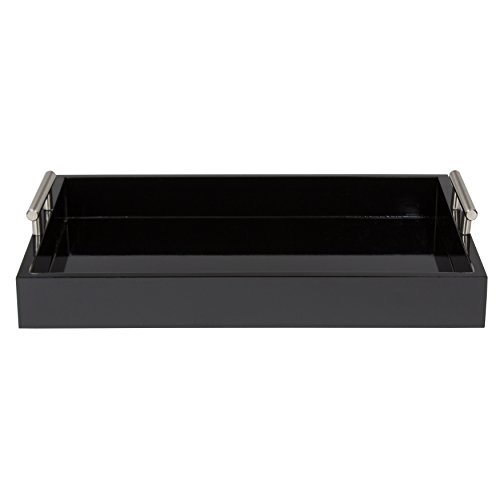 Kate and Laurel Lipton Decorative Tray with Polished Metal Handles, Black and Silver