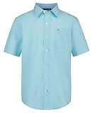 Tommy Hilfiger Camisa de manga corta a cuadros azules para niño (niños grandes),18-20