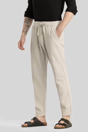 Image of SNITCH Martino Cream Plain Slim Fit Trousers