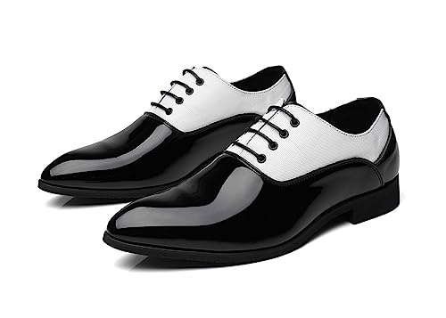 Men's Fashionable Oxford Shoes Patent Leather Pointed Toe Non-Slip Chunky Heel Lace-up Men Leather Shoes for Business Work Prom Dating4