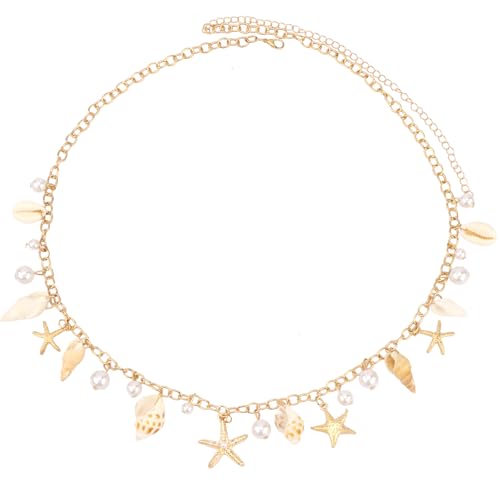 Seashell Starfish Waist Chain Belt for Women Mermaid Costume, Gold Starfish Body Chain with Seashell Pearls for Mermaid Outfit Beach Accessories Dress