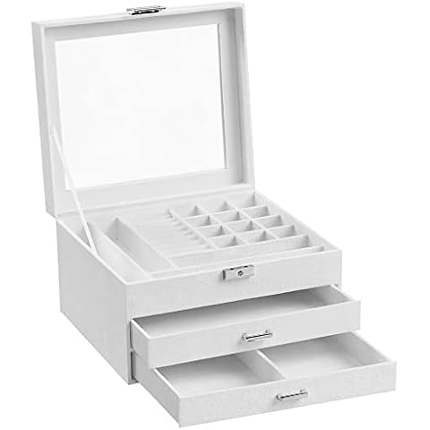 SONGMICS Caja Joyero con Ventana de Cristal Cover
