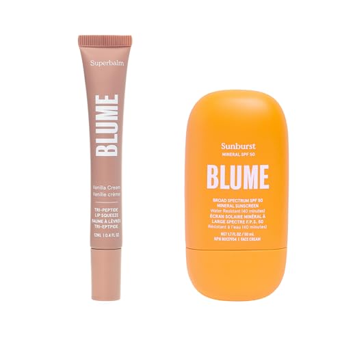 Blume Superbalm + Sunburst Bundle - Lip Moisturizer with Shea Butter and Squalane to Heal Dry, Cracked Lips and Hydrating & Soothing Face Sunscreen with Zinc Oxide - 2 Count