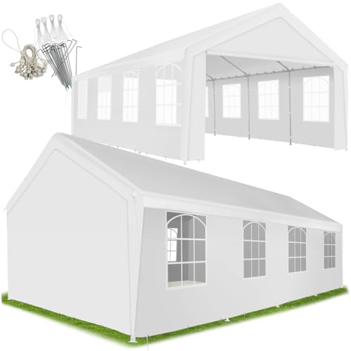 tectake Partyzelt 4x8, Gartenpavillon, Gartenzelt mit wasserdichte Plane, Festzelt mit UV-Schutz, Eventzelt mit Fenstern, Pavillon für Garten, Festival, Hochzeit, Party, Camping - weiß