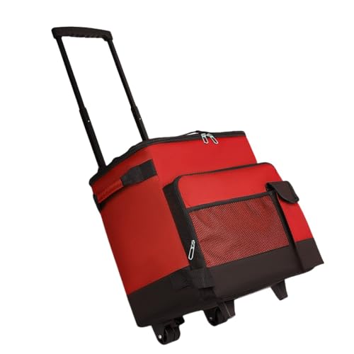 Fiegcit ショッピングカート 買い物カート ショッピングキャリー 保冷バッグ付き 折りたたみ 大容量 43 L 静音車輪 伸縮ハンドル ポータブル 防水 収納便利 アウトドア キャンプ (レッド)