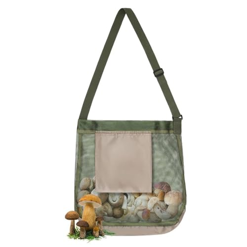 JDCMEI Bolsa de Recolección de Seta, Bolsa de Caza de Hongos, Bolsa de Búsqueda de Hongos de Malla, Bolsa de Recolección Plegable con Cinturón de Hombro Ajustable para Acampar, Cosecha, Recolección