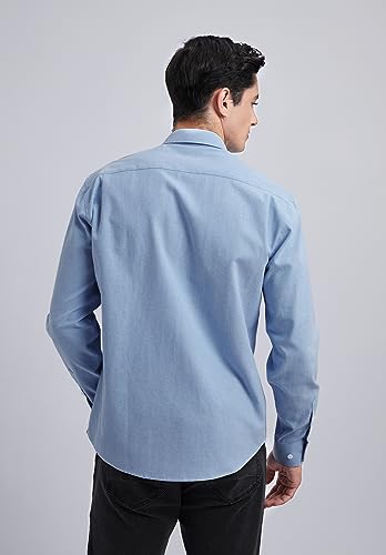 HISDERN Azul Camisa de Hombre Manga Larga Oxford Casual Informal Camisas de algodón con Bolsillo Regular Fit L - imagen 3