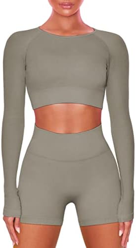 Buttergene Women Workout Sets 2 Pieces Long Sleeve Yoga Outfits G...