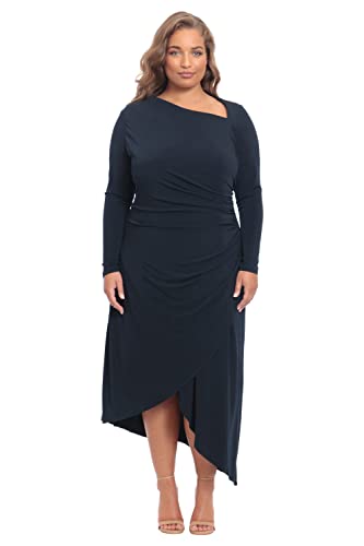 Maggy London Women's Plus Size Long Sleeve Asymmetric Neck And Hem Dress, Midnight Blue, 16 #TOP4