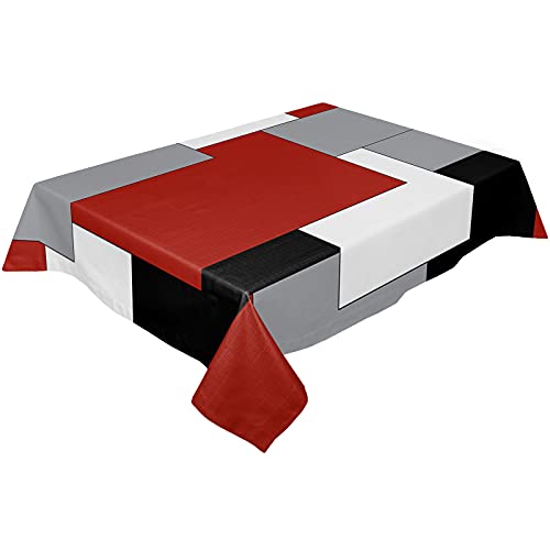 Red Rectangle Table Cloth 60X120In For Dining Table Black And Gray Plaid Abstract Art Mid-Century Anti-Wrinkle Tablecloth Waterproof Kitchen Table Cover For Birthday Party Graduation Party Picnic #TOP1