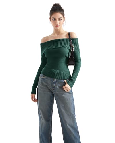 Image of SUUKSESS Women Off Shoulder Sweaters Long Sleeve Ribbed Knit Going Out Fall Tops Blouse
