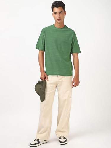 Image of Bewakoof Air 1.0 Men's Solid Oversized Fit Half Sleeve Round Neck Cotton Slub T-Shirt