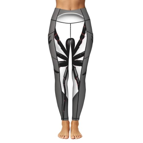 Pantalones de yoga negros elásticos con estampado de araña y bolsillos funcionales 2