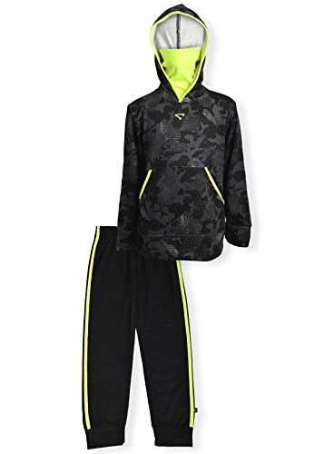 Cheetah Boys Fleece Ninja Hoodie and Jogger Pant Set with Built in Face Gaiter, Black, 14 16