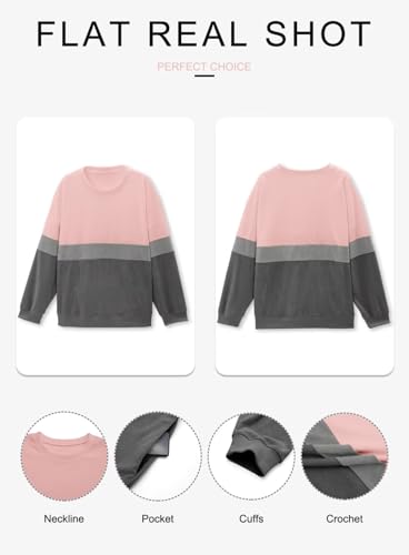 KISSMODA Womens Casual Long Sleeve Sweatshirts Color Block/Solid Tops Corduroy Crewneck Tunic Pullover with Pockets