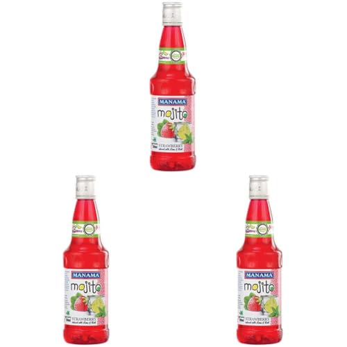 Image of Manama Strawberry Mojito Flavoured Syrup for Mocktails & Cocktails (500ML) (Pack of 3)