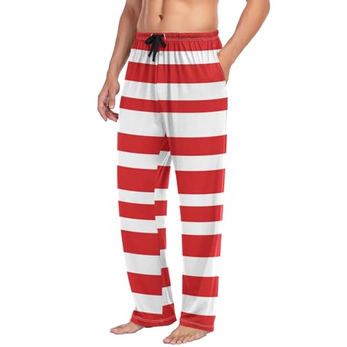 ALAZA Cute Red White Stripes Men’s Pajama Pants Soft Long Sleep Pants Lounge Pajama Bottoms with Pockets4