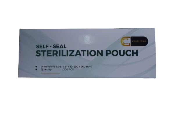 Gold Cura Dental Self Sealing Sterilization Pouches | 3.5" X 10" (90mm x 260mm) | Pack of 200 Pouches