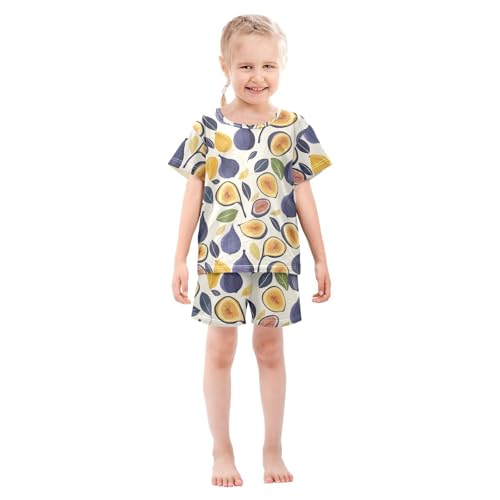 Pajama Short Sets Fig Leaf Pattern Print Soft Cotton Summer Sleepwear 2 Piece PJS Size 5-14T4