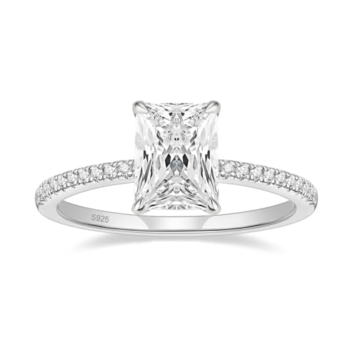 EAMTI 2CT 925 Sterling Silver Engagement Rings Radiant Cut Solitaire Cubic Zirconia CZ...
