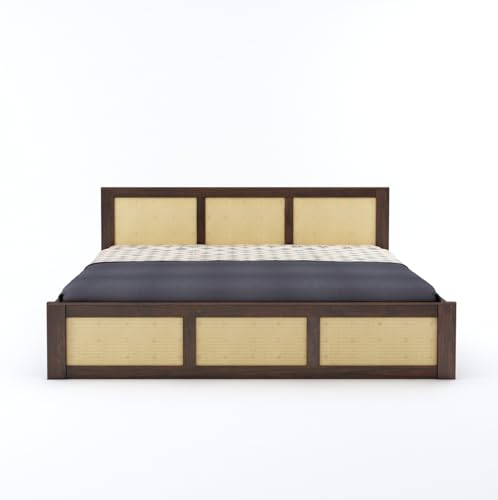 Image of Sheesham Wood Queen Size Cane Bed Without Storage Wooden Double Cot Palang Furniture for Bedroom Living Room Home Hotel (Walnut Finish) 1 Year Warranty