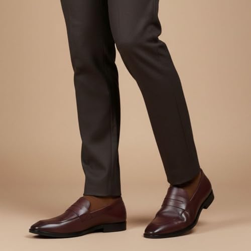 Image of HAYES LONDON Penny Loafers for Men | Genuine Leather Slip-on Shoes | Formal & Casual Comfort Footwear