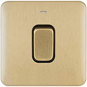 Schneider Electric Lisse Screwless Deco - Single Light Switch, Double Pole, with Neon Indicator, 50A, GGBL4011BSS, Stainless Steel with Black Insert