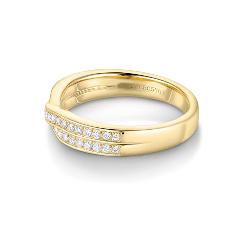 Real Diamond Rings for Women, Twisted Gold Diamond Wedding Bands for Her, 18K Gold Plated S925 Promise Diamond Rings, Yellow Gold Anniversary Rings, Half Eternity Ring Stackble Rings2