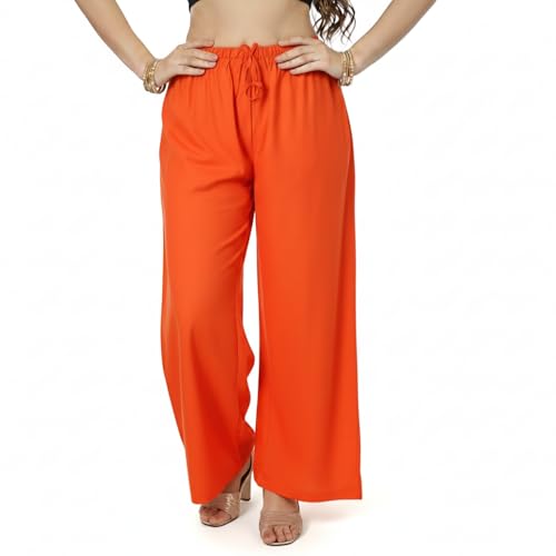 Image of Women's Rayon Palazzo Pants | Solid Color Wide Leg Trousers in 18 Shades | Elastic Waist Casual Bottoms XS-7XL | Comfortable