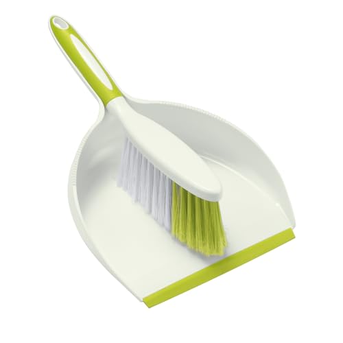 NACENA Dust Pan and Brush Set Large Hand Broom and Dustpan Set Large Brush and Dustpan Set for Camping Broom and Dustpan Combo for Daily Cleaning Pet Hair Office Home Car Yellow & Green