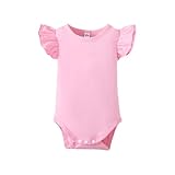 LYSMuch Baby Girls Ruffle Sleeves Bodysuit Infant Solid Color Top Jumpsuit (Pink,18-24 Months)