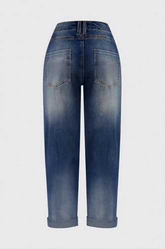 Women's Stretchy Straight Leg Casual Low Rise Jeans Wash Button Fly Stitch Detail 90s Trendy Denim Jeans4