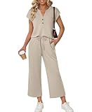 yeyiruru 2 Piece Sets for Women Cap Sleeve Wide Leg Crop Pants Lounge Sets Travel Outfits Tracksuit Sweatsuits Set(25 AP L)