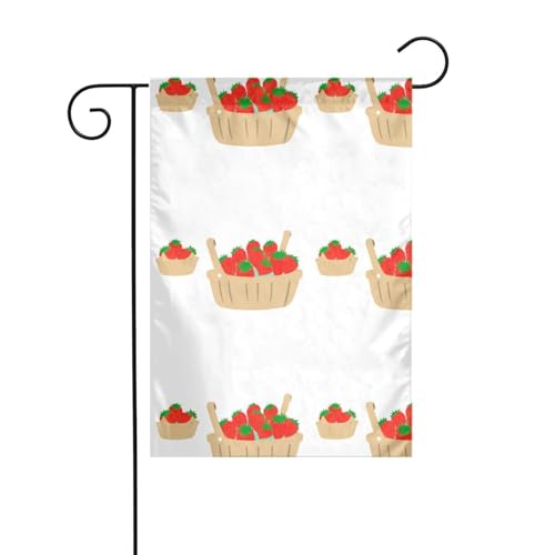 WHJSHOP Banderas de jardín con patrón de fresas grandes en la cesta de frutas, 30,5 x 45,7 cm, para decoración de patio con 3 cm de ancho de posición de poste (solo bandera, no incluye mástil)
