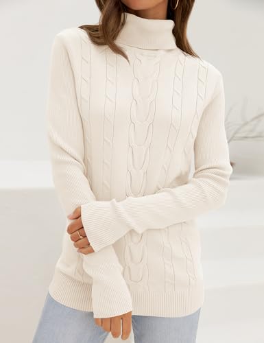 LEANI Womens 2025 Turtleneck Sweaters Cable Knit Long Sleeve Pullover Sweater Jumper2