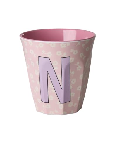 Rice Melmain Gobelet à motif floral moyen – Lettre N – Gobelets pour enfant Gobelets de camping Vaisselle de camping Tasse en mélamine incassable sans BPA