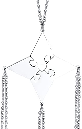 XUANPAI Customized Personalized 2/3/4/5/6 Set Custom Engraved Matching Relationship Puzzle Piece Necklaces Friendship Best Friend BBF Pendant Gift for Graduation Christmas Birthday Party Anniversary